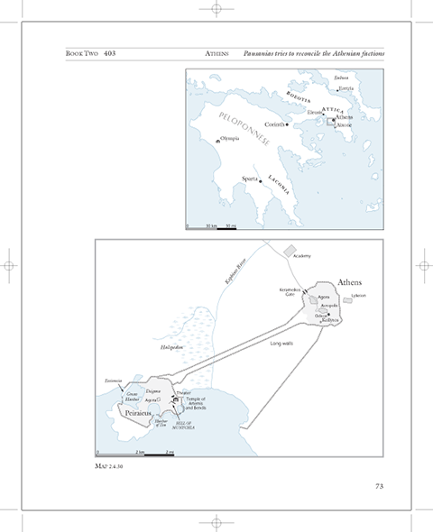 Map page from The Landmark Xenophon's Hellenika showing Athens and vicinity