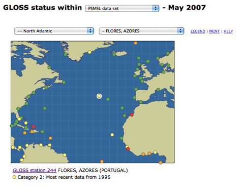 Typical web page from GLOSS data website